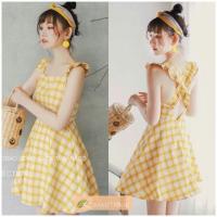 ราคา เดรสลายสก็อตสายหลังไขว้ ซิปหลัง (1529432831)