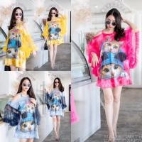 ราคา มินิเดรสเว้าไหล่ ลายแมว (2024880622)