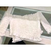 ราคา เสื้อครอปสม็อคทั้งตัวไว้หน้าหลัง มีแขน ของใหม่สีขาว (2342460772)