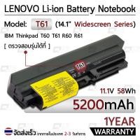 ราคา รับประกัน 1 ปี แบตเตอรี่ โน้ตบุ๊ค แล็ปท็อป Lenovo ThinkPad 5200mAh Battery T400 R60 R60E R61 R61E R61I T60 T60P T61 (3550406394)