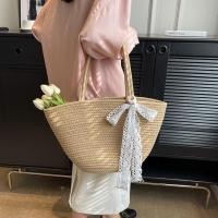 ราคา กระเป๋าสานเชือกฝ้าย สีน้ำตาลอ่อน ผูกโบว์ จุของได้เยอะ กระเป๋าสานไปทะเล P189 (23128061224)