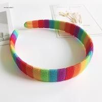 ราคา Women Autumn Wash Face Plush Headband Rainbow Striped Elastic Styling Hair Hoop (24019628238)
