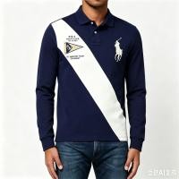 ราคา เสื้อโปโลผู้ชายกองทัพเรือเรือยอชท์คลับแขนยาวลายทแยงสีขาวและสมอแพทช์ด้านบน (27345057802)