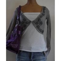 ราคา No. 0001 grey cropped cardigan with beaded detail soft 100% cotton knit เสื้อคลุมคาดิแกนสีเทาปักเลื่อม best fits XS (56959209650)
