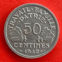 ราคา เหรียญประเทศฝรั่งเศส​​ France 50 centimes ปี 1942 เหรียญต่างประเทศ (22717921293)