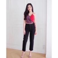 ราคา กางเกงขายาวผ้าฮานาโกะตีเกร็ดหน้าสีดำสนิททรงสวยตะขอ/ซิปหน้า (3553371915)