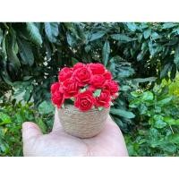 ราคา ดอกกุหลาบมินิกระดาษสาในกระถางเชือกปอ (27074527347)