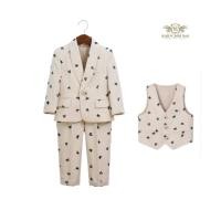 ราคา Suit สูทครีมลายผีเสื้อ ขุดสูทเด็กเล็ก สูทเด็กโต ขนาด 90, 120, 140 สูทเด็ก เซท 3 ชิ้น เสื้อนอกมีซับ+เสื้อกั๊ก+กางเกงเอ... (42826810517)