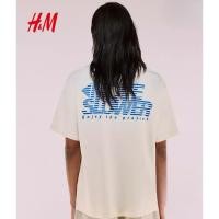 ราคา H&M ชม.&ม อืม เสื้อยืดผู้ชายและผู้หญิงลายตัวอักษรพิมพ์คอกลมแขนสั้นลําลองผ้าฝ้ายแท้นุ่มด้านบน 0967955 (51711456004)