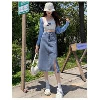ราคา พร้อมส่ง กระโปรงยีนส์ยาว ผ่าข้าง เอวสูง ทรงเอ สไตล์เกาหลี กระโปรงยีนส์ยาว ผ่าข้าง (26452952463)