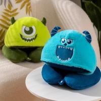 ราคา หมอนรองคอ หมอนรองหลัง การ์ตูน Blue Hairy Monster u-Shaped ปลอกหมอน Big Eyes Plush Hooded หมอนรองคอ Travel Office Nap หมอน (54762371049)