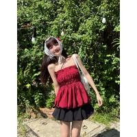 ราคา MINHU CLOTHES เสื้อเกาะอก เสื้อเกาะอก เสื้อเกาะอกจับจีบสีแดง A01 (42831437922)