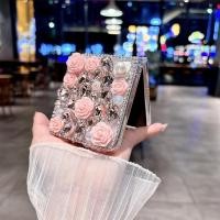 ราคา เหมาะสําหรับ ซัมซุง ซฟลิป5/6 พับกรณีโทรศัพท์เพชรแสงหรูหราพรีเมี่ยมสีชมพูดอกไม้ขอบโปร่งใสเปลือกแข็งหญิง 6.19 (52612525373)