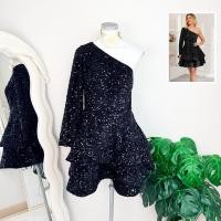 ราคา ไซด์ L-XL made in USA.เดรส ไหล่เดียว ผ้ากำมะหยี่ งานเกล็ดวิบวับ สีดำสนิท ใส่ออกงาน ทรงเข้ารูป เดรสออกงาน ชุดปาร์ตี้ (27743843100)