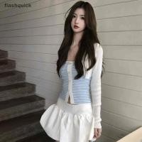 ราคา Flashquick Women Casual Chic Striped Buttoned Sleeve Top Long Sleeve Cropped Cardigan Nice (44563273250)