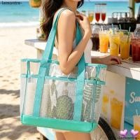 ราคา LEMONTRE PVC Beach Carrying Bag, Mesh Panel Shoulder Straps Beach Tote Bag, Stylish Open Top Multi-Layers Large Capacity Waterproof Shoulder Bag Daily Toiletries (49863816563)