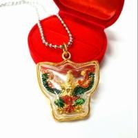 ราคา พญาครุฑ หลวงพ่อเขียวเนื้อทองลงยา พร้อมสร้อยไข่ปลาสีเงิน (5636228952)