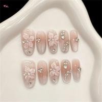 ราคา 10ชิ้นสีชมพูเล็บปลอมที่มี3ง คริสตัลแมวตา พลอยเทียม ตกแต่งสําหรับงานปาร์ตี้งานแต่งงาน (41382321696)
