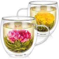 ราคา Teabloom แก้ว Borosilicate ฉนวนขนาดใหญ่ (17 ออนซ์ / 500 มล.) – ชุดประกอบด้วยแก้ว 2 แก้ว + ชาบาน 2 อัน – แก้วปลอดภัยไมโครเวฟคุณภาพพรีเมี่ยม PN7R (52012194666)