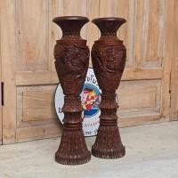 ราคา นำเข้า แจกันไม้สักโบราณ งานศิลปะแกะสลักมังกรมงคลคู่ (Antique Teak Wood Dragon Vase) Authentic Hand-Carved Teak Wood (46912395809)