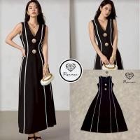 ราคา PISAMAI เดรสแขนกุดตัวยาวสีดำแต่งลายเส้นนูนสีขาว ช่วงอกตกแต่งด้วยเข็มกลัดเปลือกหอย สวยมากกก (57303342604)