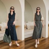 ราคา เดรสยีนส์แขนกุด กระดุมหน้า+เข็มขัด VSHOP (18890385587)