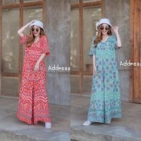 ราคา jumpsuit ผ้าสปัน จั๊มสูทคอวี จั๊มสูทคอวีแขนสั้นแต่งลายดอก ทรงขากระบอกใหญ่ (11946403926)
