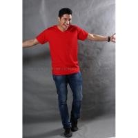 ราคา เสื้อยืด แฟชั่น ผู้ชาย ทรงตรง T-Shirt Cotton 100% คอวี แขนสั้น สีแดง (1731798410)