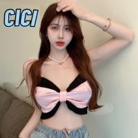 ราคา ส่งทันที Cici(NO. J073)เสื้อสายเดี่ยวครอปท็อป แต่งผูกโบว์หน้า น่ารักสไตล์เกาหลี (23457932203)