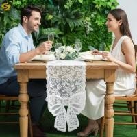 ราคา SOEURS Lace Table Runner, Floral Cut-Out Bow Trim Table Cover, French Elegant Romantic Vintage Long Strip Table Flag ห้องรับประทานอาหาร (46113676491)