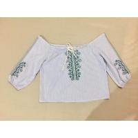 ราคา เสื้อปาดไหล่งานปักดอกไม้ เสื้อเปิดไหล่ลายดอก เสื้อแขนตุ๊กตางานปัก (7993227047)
