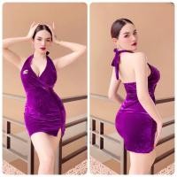ราคา ชุดเดรสสั้นรัดรูปเซ็กซี่sexy ผูกคอเปิดหลัง ผ้ากำมะหยี่ยืดเยอะ ใส่ออกงาน เที่ยวกลางคืน ทำงานกลางคืน ปาร์ตี้ พริตตี้ mc pr (22659729725)