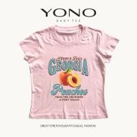 ราคา (พร้อมส่ง24ชม.) baby tee สีชมพู ลายลูกพีชกับตัวอักษร ฟีลวินเทจหวานสดใส ทรงเข้ารูป ใส่น่ารักทุกวัน (56664021945)