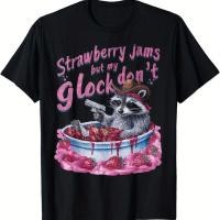 ราคา [100% ผ้าฝ้าย] เสื้อเชิ้ตผู้ชายลายแรคคูนขี้เล่น เสื้อยืดคาวบอยพร้อมแยมสตรอว์เบอร์รีและปืนของเล่นสนุก ของขวัญกอล์ฟ เสื้อย (28495215181)