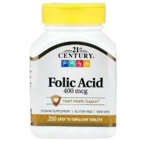ราคา โฟลิก 400 มคก.250 เม็ด 21st Century, Folic Acid, 400 mcg, 250 Easy to Swallow Tablets (50508247134)