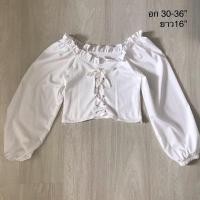ราคา (มือ1) เสื้อคอกว้าง/ปาดไหล่ สีขาว แต่งผูกหน้า ไหมพรมช่วงอก (3562186215)