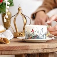 ราคา Christmas New Year Bone China Gold-Plated Coffee Cup Saucer Set Gold Luxury Afternoon Tea Cup Products (48912766852)