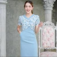 ราคา phawi เดรส ทำงาน สีฟ้า สีเหลือง (23061608377)
