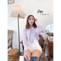 ราคา เสื้อเชิ้ต เสื้อทำงาน เชิ้ตทำงาน ผ้าแก้ว แต่งลูกไม้ที่โบว์และคอ สีม่วง (3962447068)