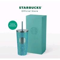 ราคา Starbucks Coral Blue Crystal bling Stainless Steel Cold Cup 16oz. (28113722526)