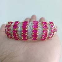 ราคา กำไลพลอยสีแถวคั่นเพชร CZ จิกไข่ปลา ชุบ 2 กษัตริย์ (18919091681)