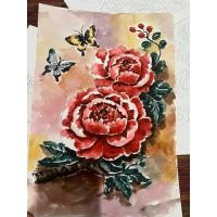 ราคา ภาพวาดดอกโบตั๋นสีแดง ภาพวาดสีน้ำ ขนาดA4 นำไปใส่กรอบตกแต่งให้สวยงาม (42378835924)