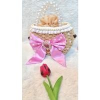 ราคา กระเป๋าสานทรงคุณนายโบว์ชมพู่ (19504500088)