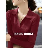 ราคา Basic House/Basic House Basic House Encore สีแดง V คอถักเสื้อ Bottoming ผู้หญิงฤดูใบไม้ร่วงเสื้อโปโลด้านในด้านบน (53102094481)