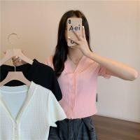 ราคา KaeKai พร้อมส่ง เสื้อครอปคอวี แขนสั้น ลําลอง แฟชั่นฤดูร้อน (24470565190)