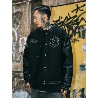 ราคา Double-Headed Yan DHS Tattoo Flower Body Character Chicano West Coast Woolen Cotton Warm Leather Baseball Jacket (49813292562)