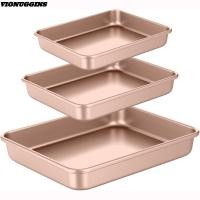 ราคา VIONUGGINS ถาดอบเค้ก, เหล็กคาร์บอน 9/11/13 นิ้วเตาอบถาดอบ, ทองสี่เหลี่ยมผืนผ้า Nonstick Turkey Roasting Pan (47465034514)