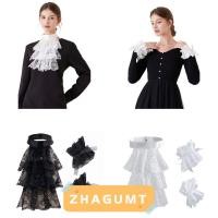 ราคา ZHAGUMT366KB ปลอกคอปลอม, สีทึบ Victorian Lace Jabot Collar, แฟชั่นที่ถอดออกได้ Ruffled Neck Collar Stage Performance เครื่องแต่งกายอุปกรณ์เสริม (45164294815)