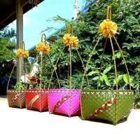 ราคา กระบุงหาบเหรียญ ขนาด 12 นิ้ว + พร้อมไม้คานหาบ ลายถักเปียคาด (18485893293)