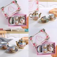 ราคา [พร้อมส่งจากไทย] ของขวัญปีใหม่ ของขวัญตรุษจีน ของรับไหว้ ชุดยกน้ำชา กาน้ำชาเซรามิค ลายดอกไม้ ขนาด 230ml (คละสี) (23018537604)